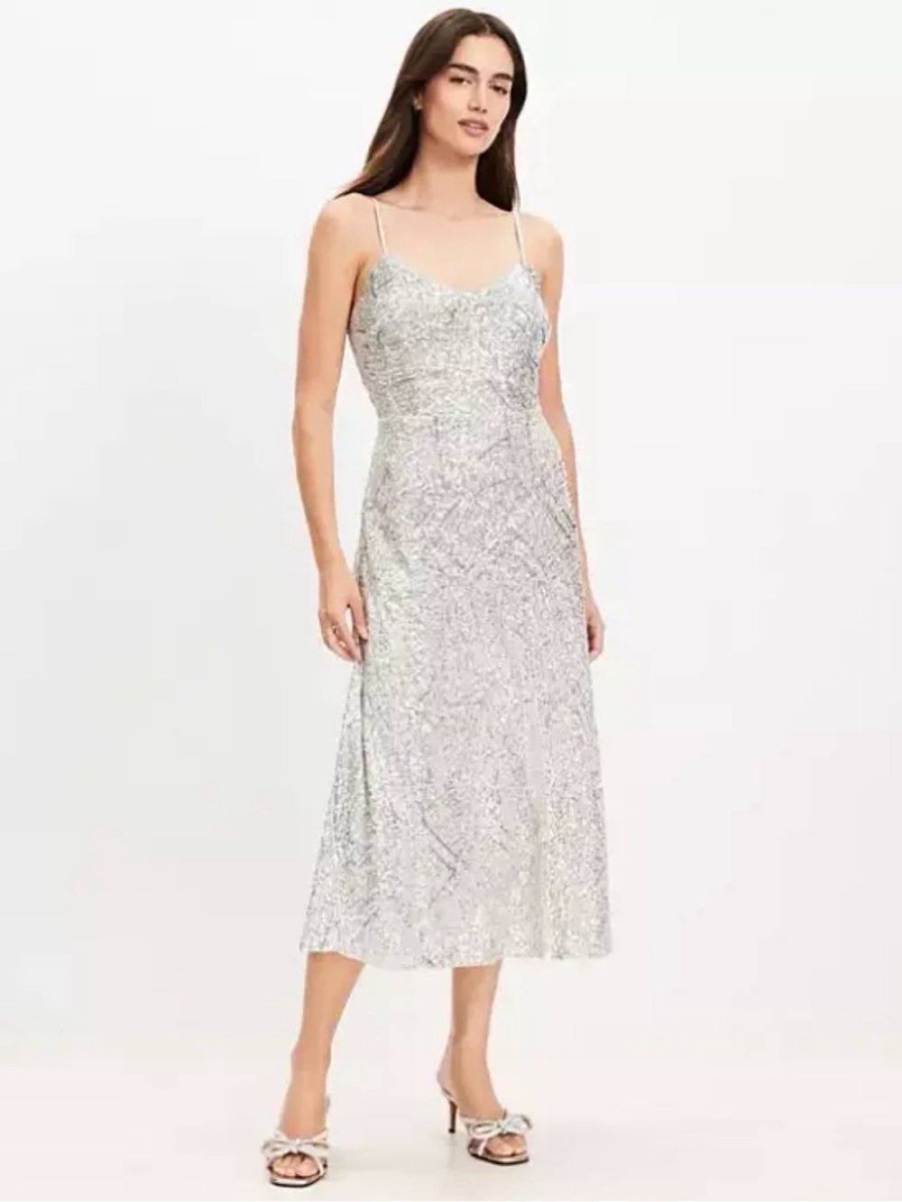 Loft Silver Sequin Midi Dress - Holiday Party or New Years Eve